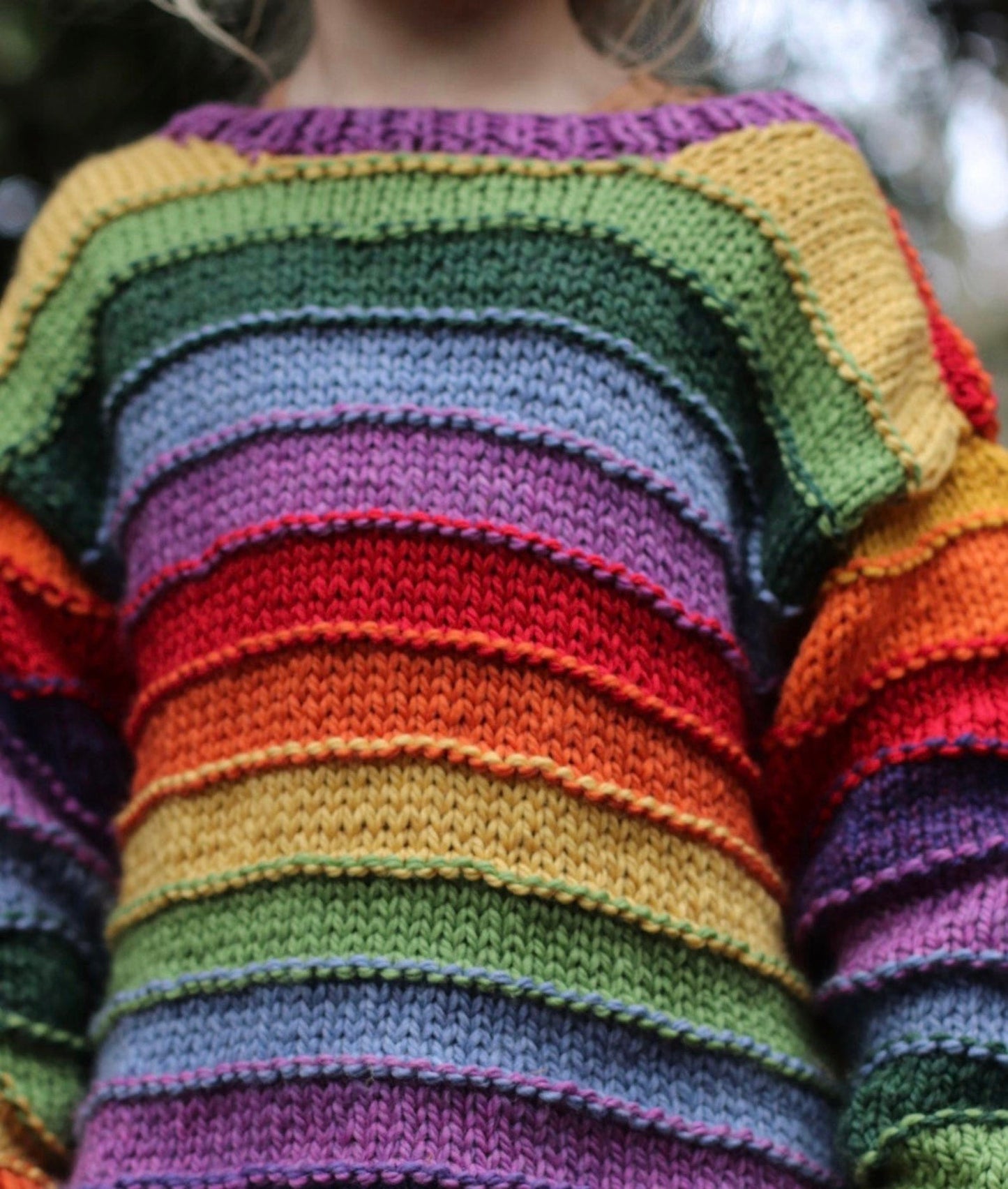 Lined Colorful Rainbow Pullover Sweater Knitting Pattern