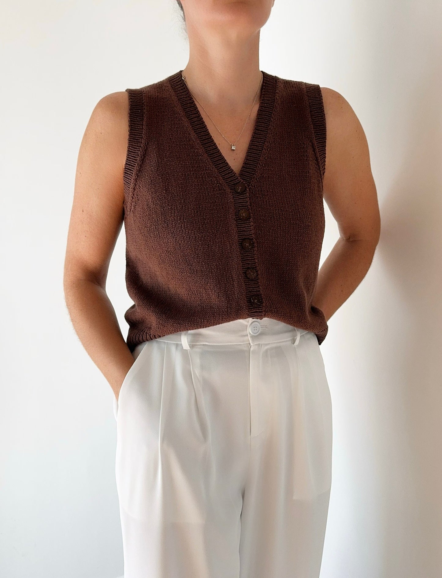 Refined Button-Front Knit Shell Knitting Pattern