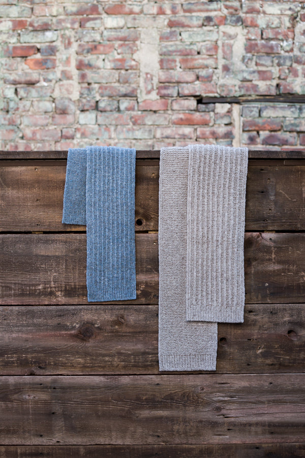 Two Simple Ribbed Scarves in blue and grey
