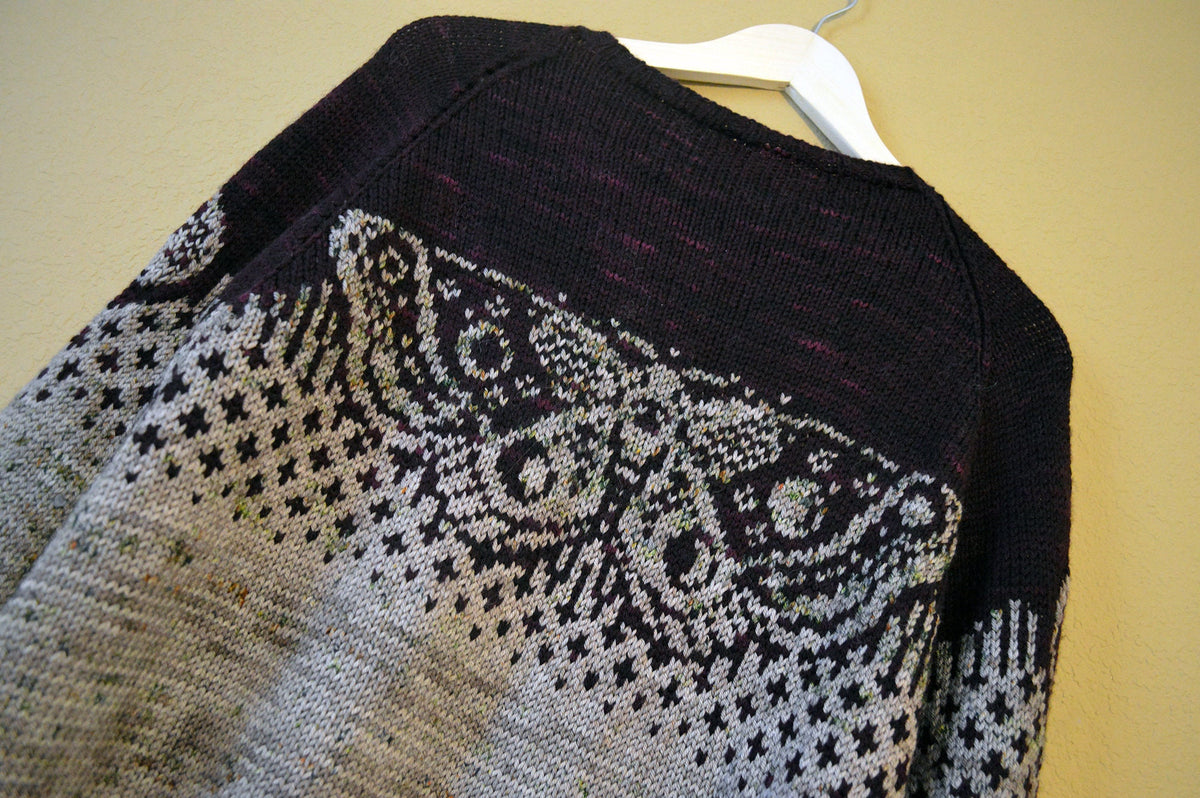 Moon Moth sweater knitting detail