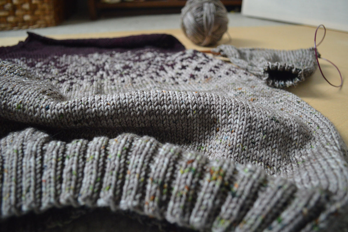 Moon Moth sweater knitting detail