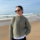 Rainbow Button Stripe Cardigan worn, showing fit and button details