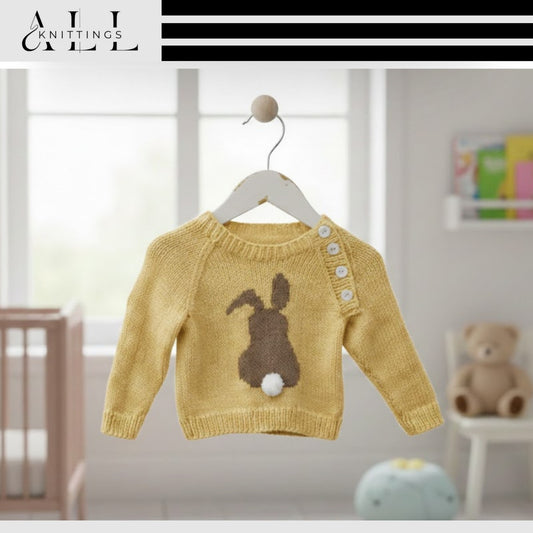 Bunny Motif Kids Pullover Knitting Pattern