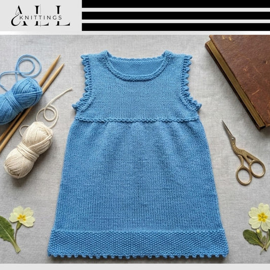 Picot Trim Girls Dress Knitting Pattern