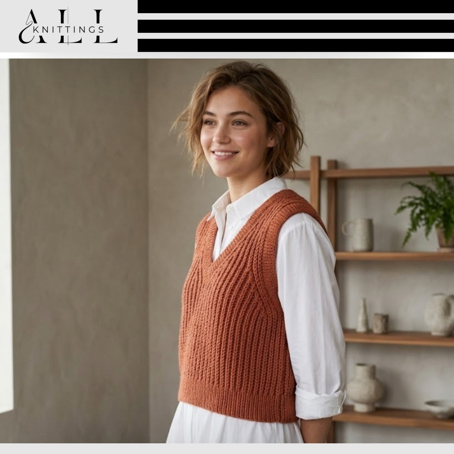 Modern Deep Neck Sleeveless Knitwear Knitting Pattern