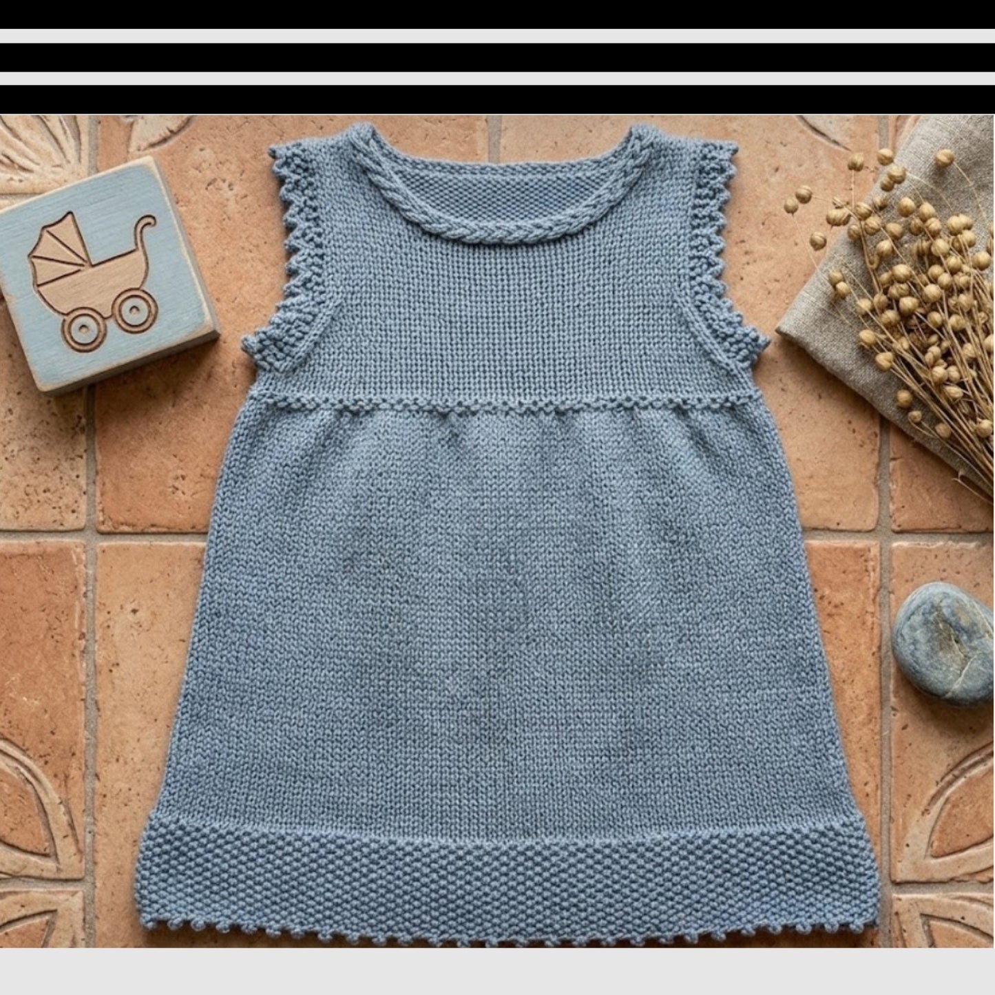 Picot Trim Girls Dress Knitting Pattern