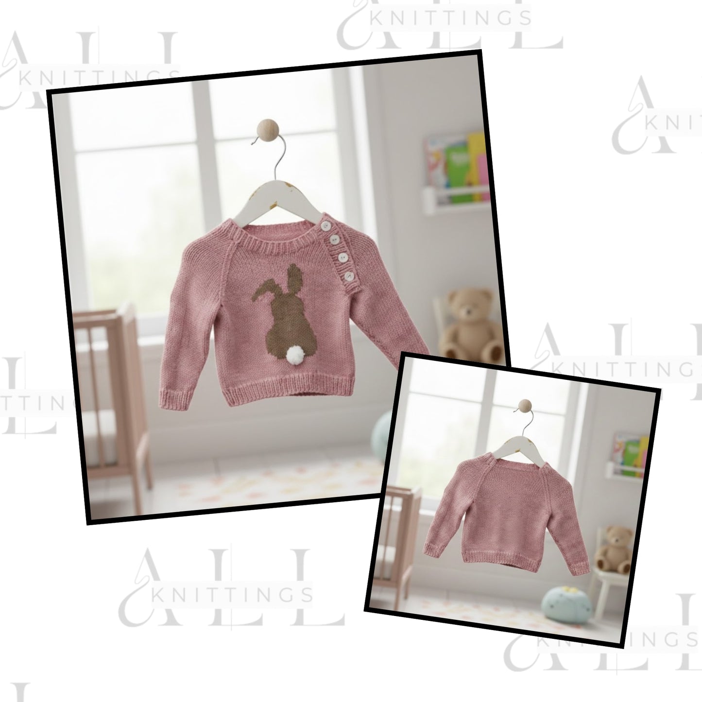 Bunny Motif Kids Pullover Knitting Pattern