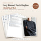 Easy Funnel Neck Raglan Chairside Kit — printable size sheets, sleeve-match card and US/UK/EU terms card