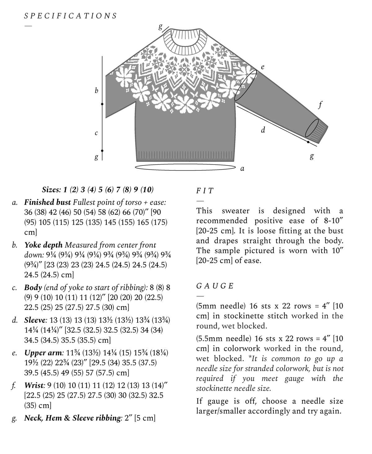 PDF preview — Sweater measurements, fit and gauge