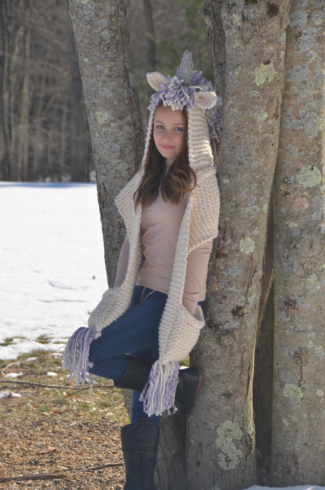 Unice Unicorn Hooded Scarf Knitting Pattern