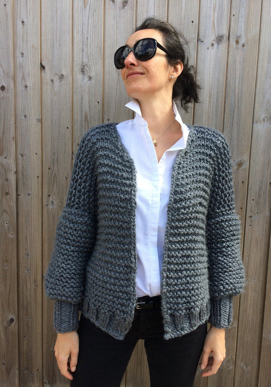 Oversized Mid Cardigan wiith Arm Warmer Knitting Pattern