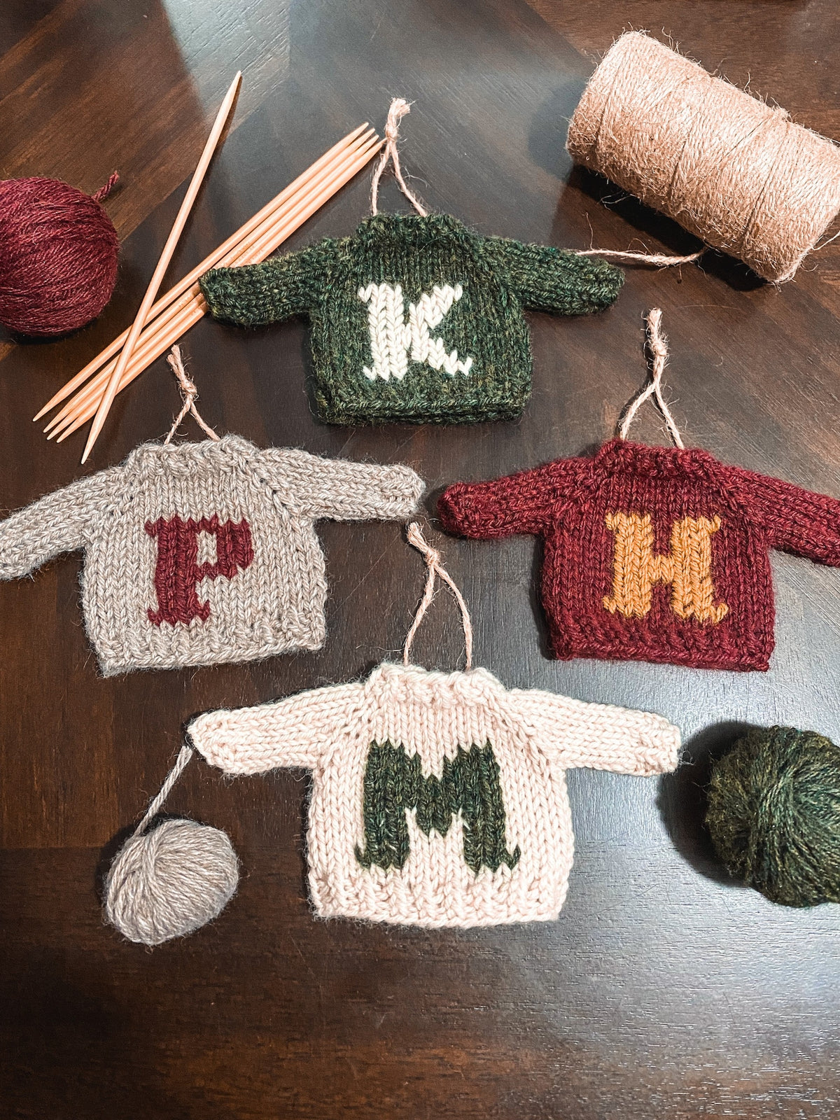 Tiny Letter Sweater Tree Ornaments Knitting Pattern — view 4