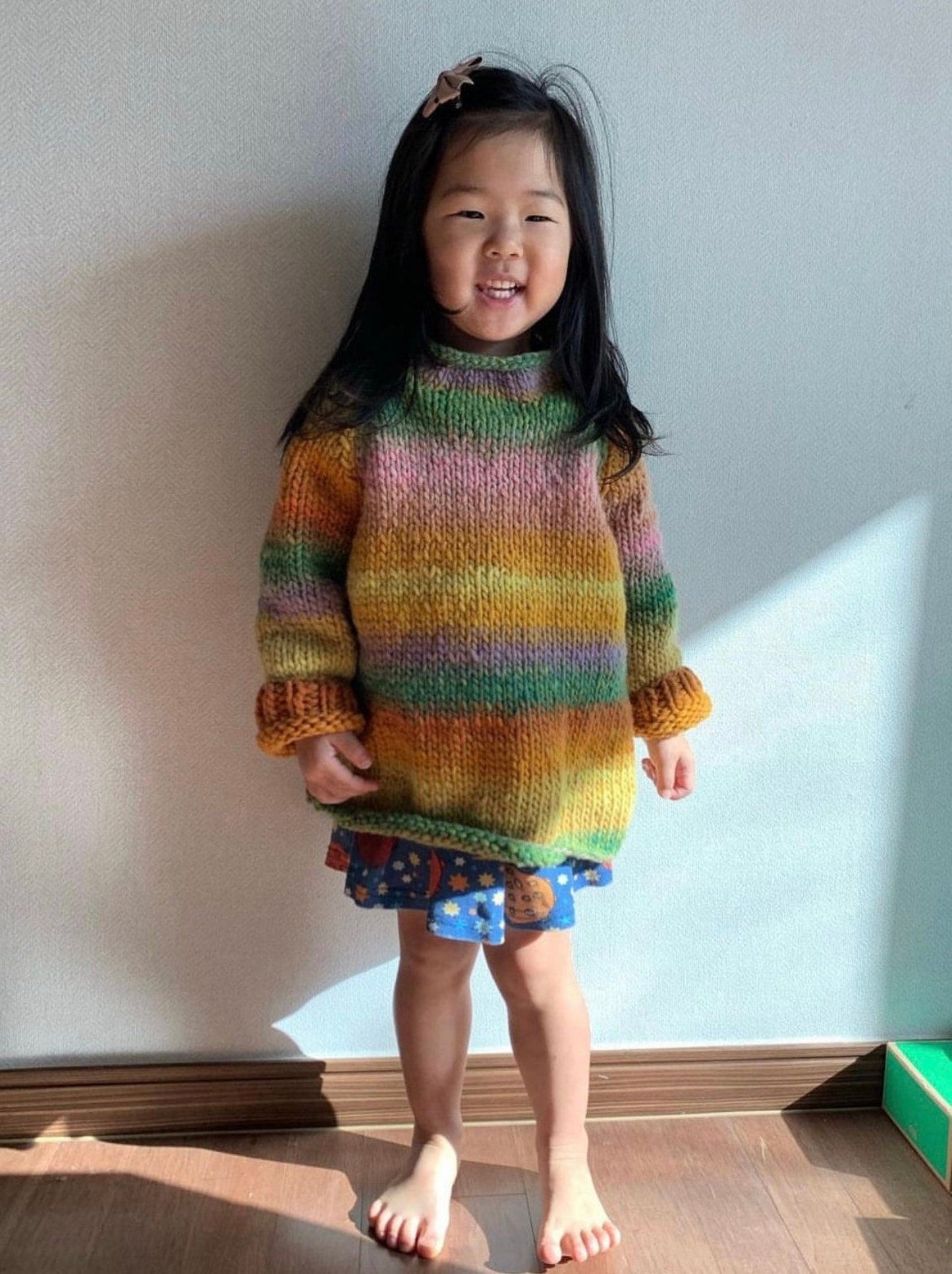 Comfy Kids Chunky Colorful Sweater Knitting Pattern