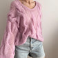 Soft Cloud Cable V Neck Sweater Knitting Pattern - view 1