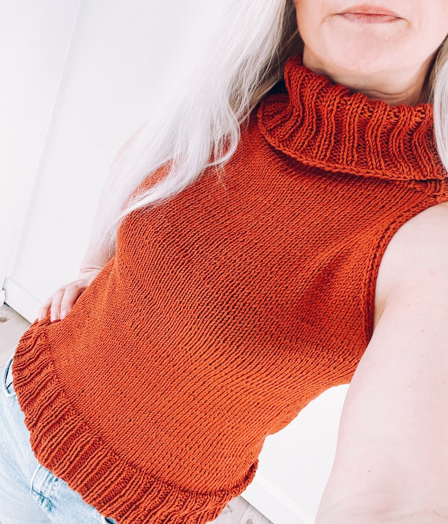 Sleeveless Turtleneck Tank Top Knitting Pattern