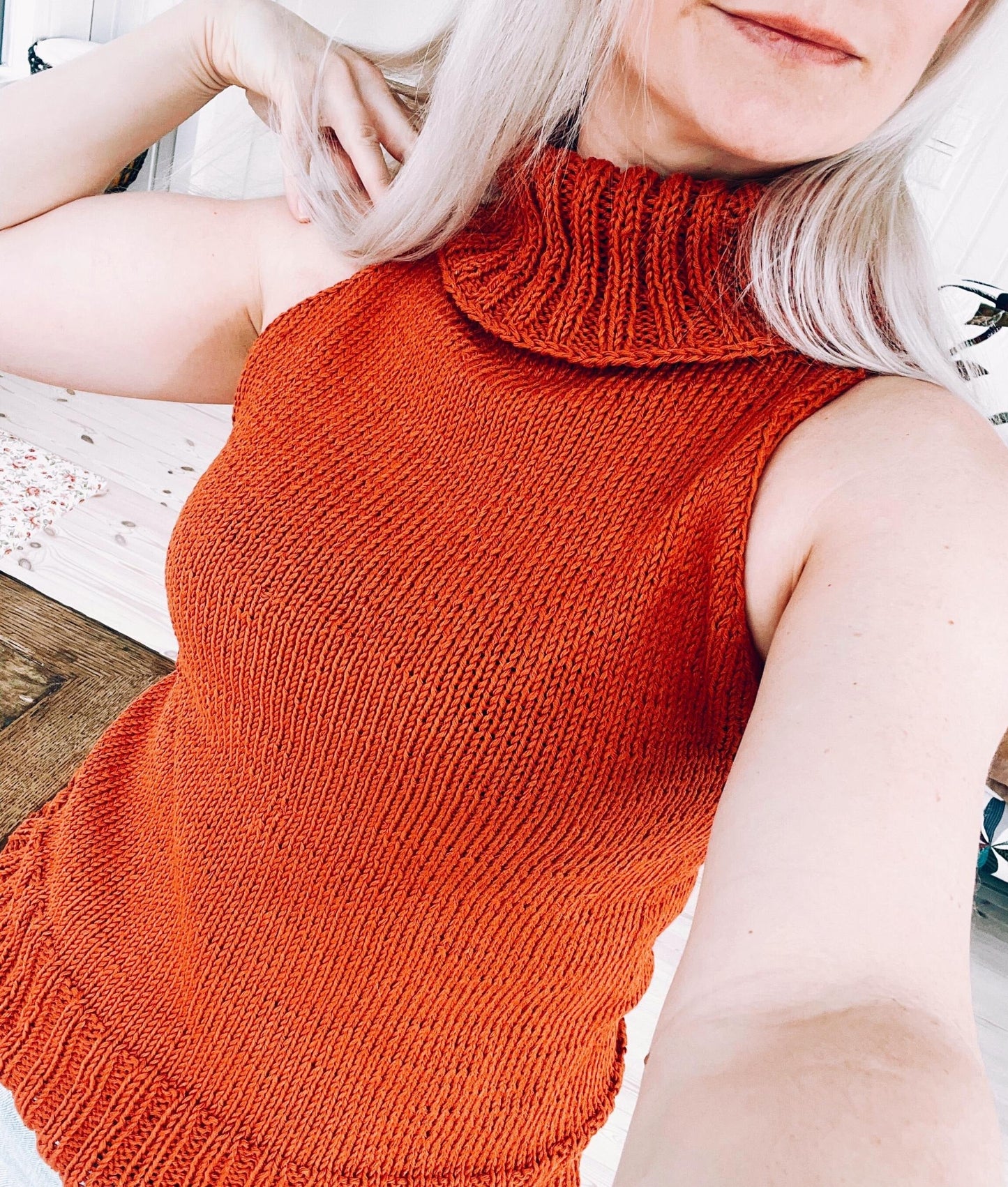 Sleeveless Turtleneck Tank Top Knitting Pattern