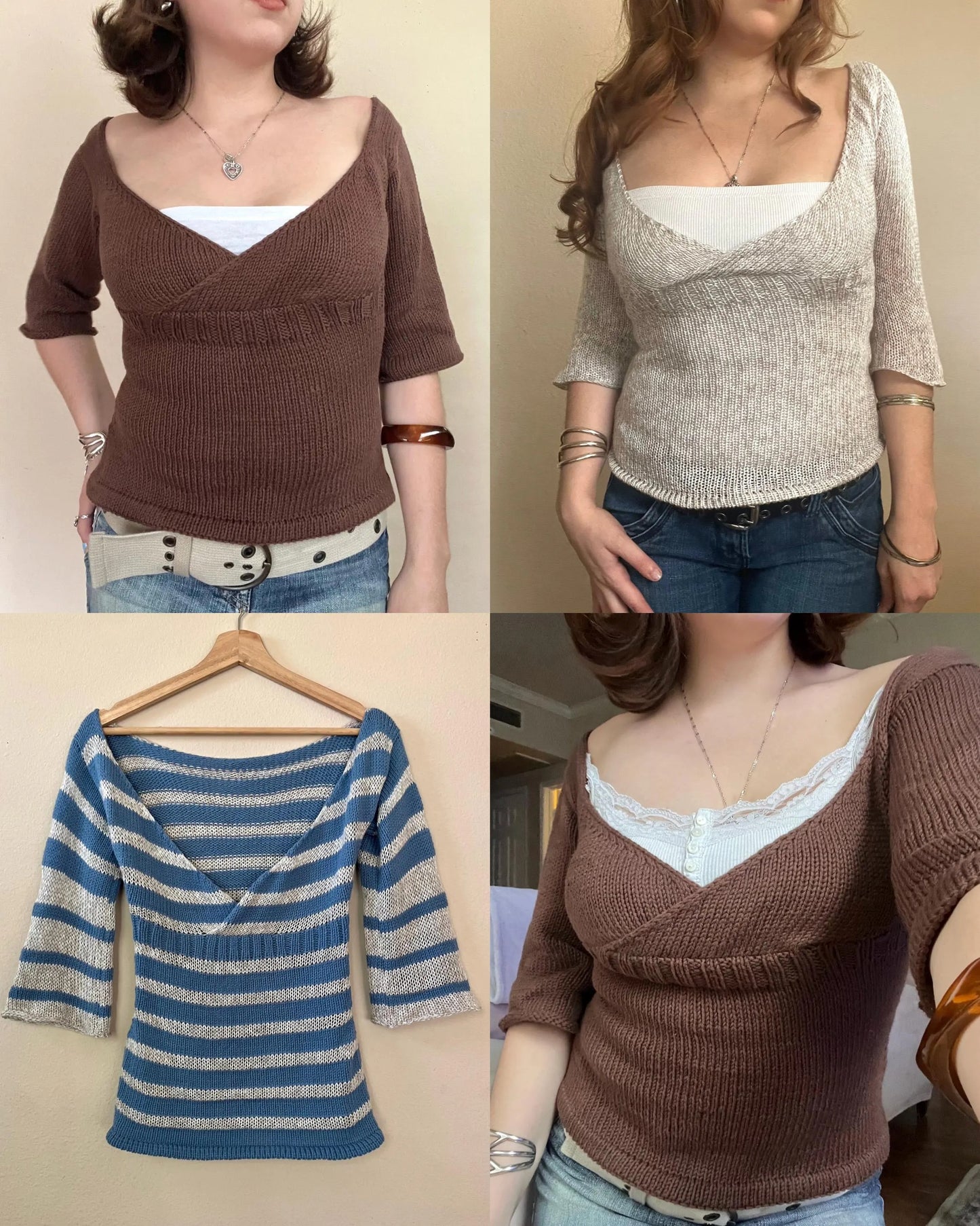 Elegant Three-Quarter Sleeve Blouse Knitting Pattern