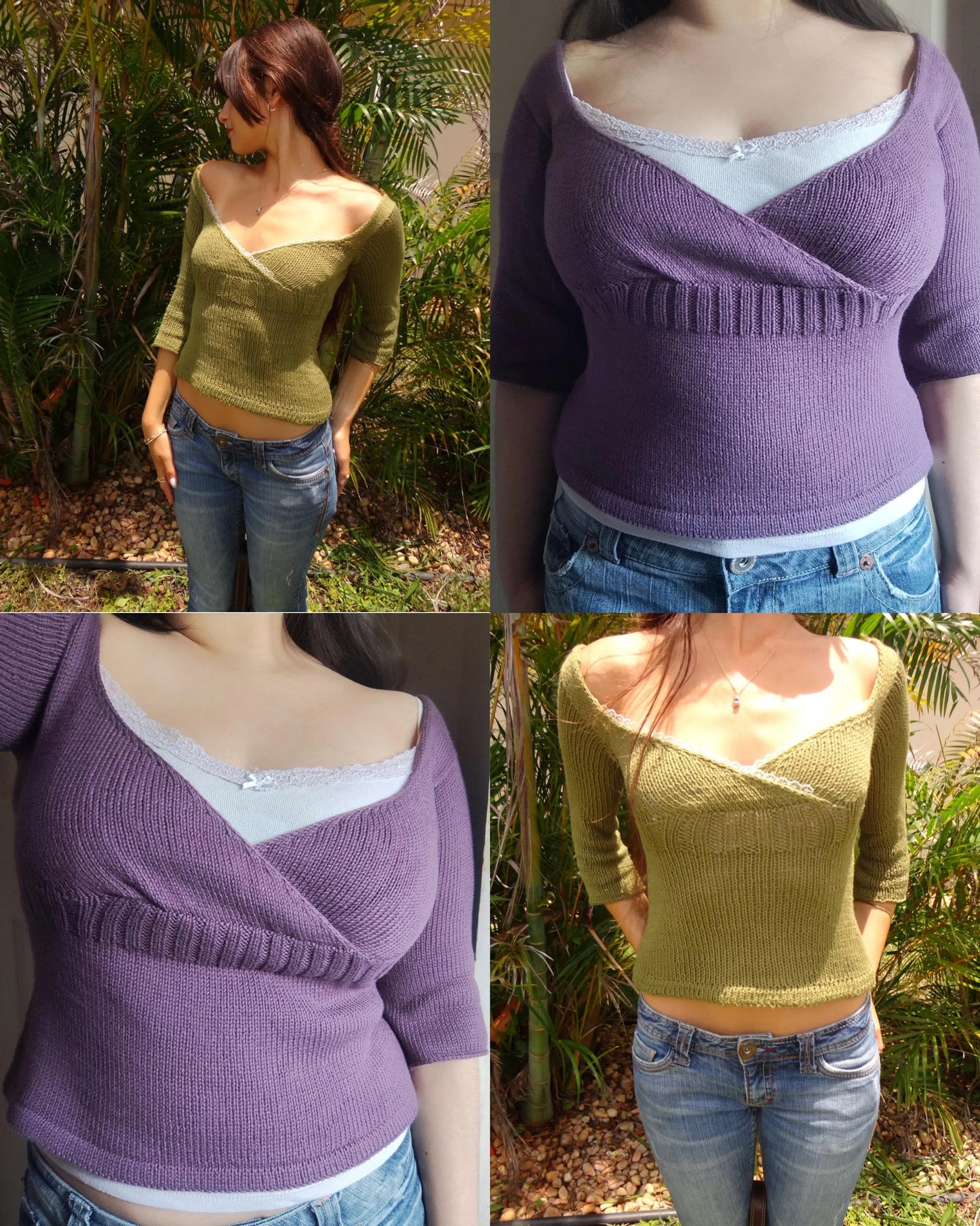 Elegant Three-Quarter Sleeve Blouse Knitting Pattern