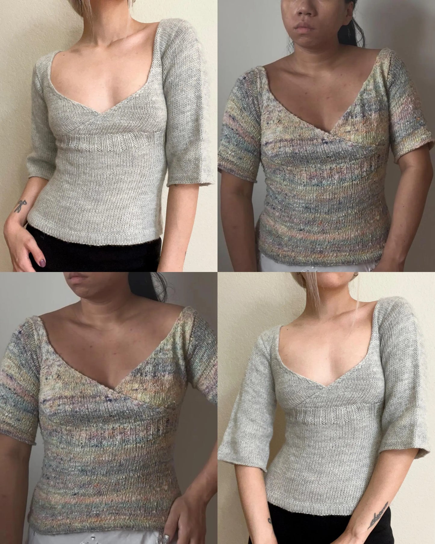 Elegant Three-Quarter Sleeve Blouse Knitting Pattern
