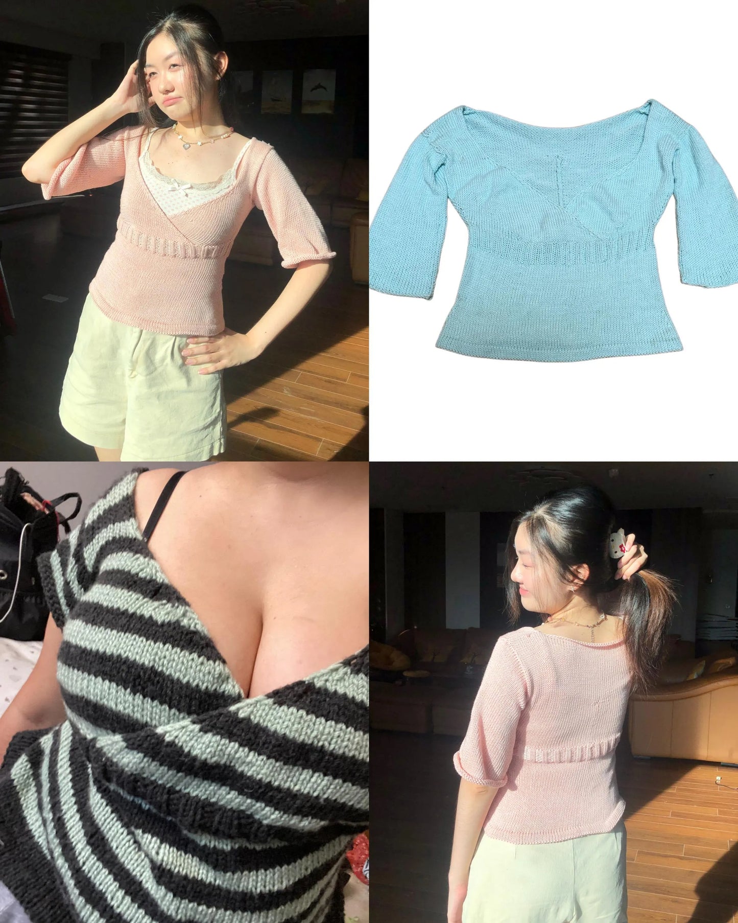 Elegant Three-Quarter Sleeve Blouse Knitting Pattern