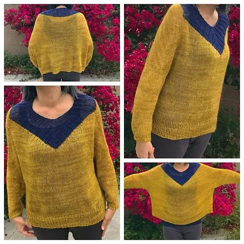 Pullover with Styled V-Neckline Knitting Pattern