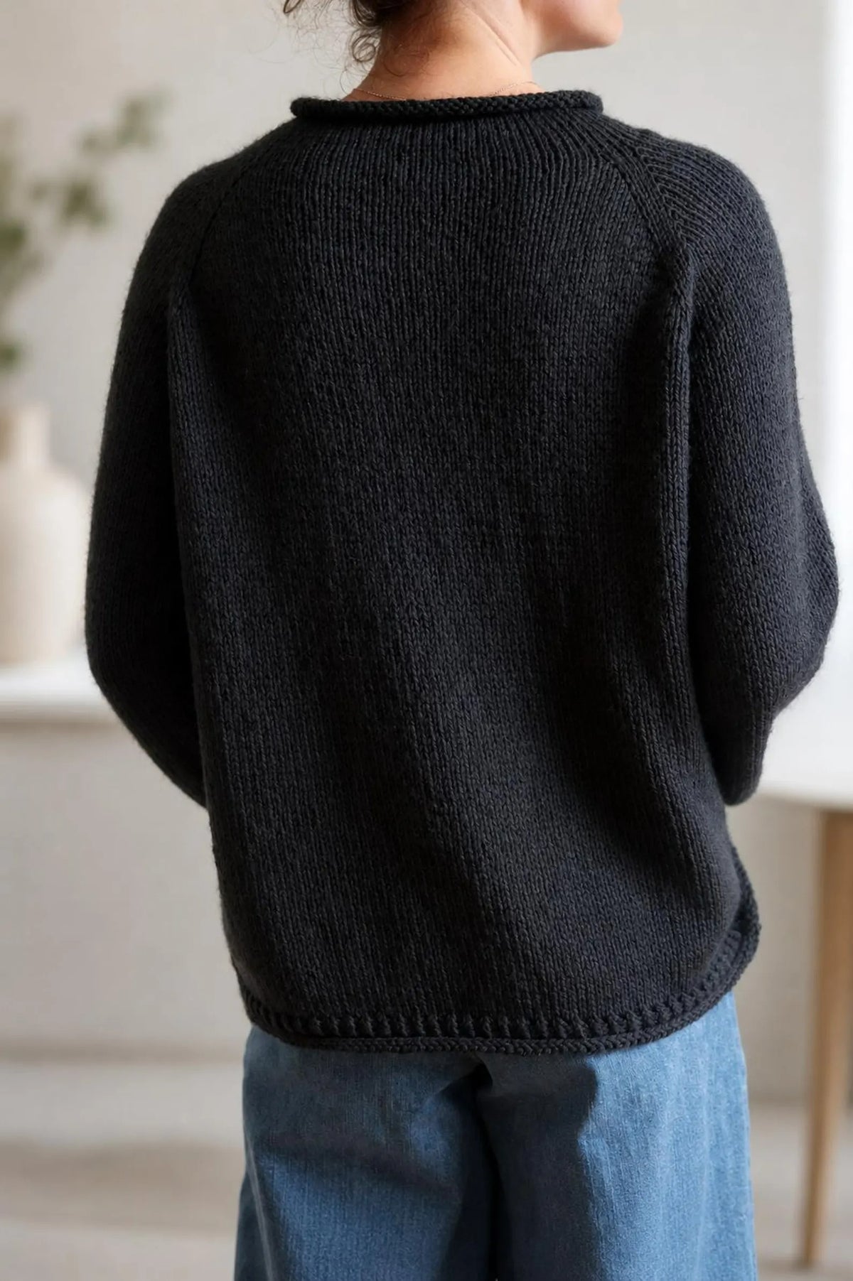 Easy Funnel Neck Raglan Pullover Knitting Pattern