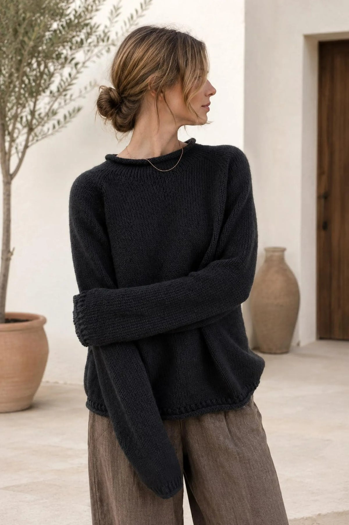 Easy Funnel Neck Raglan Pullover Knitting Pattern