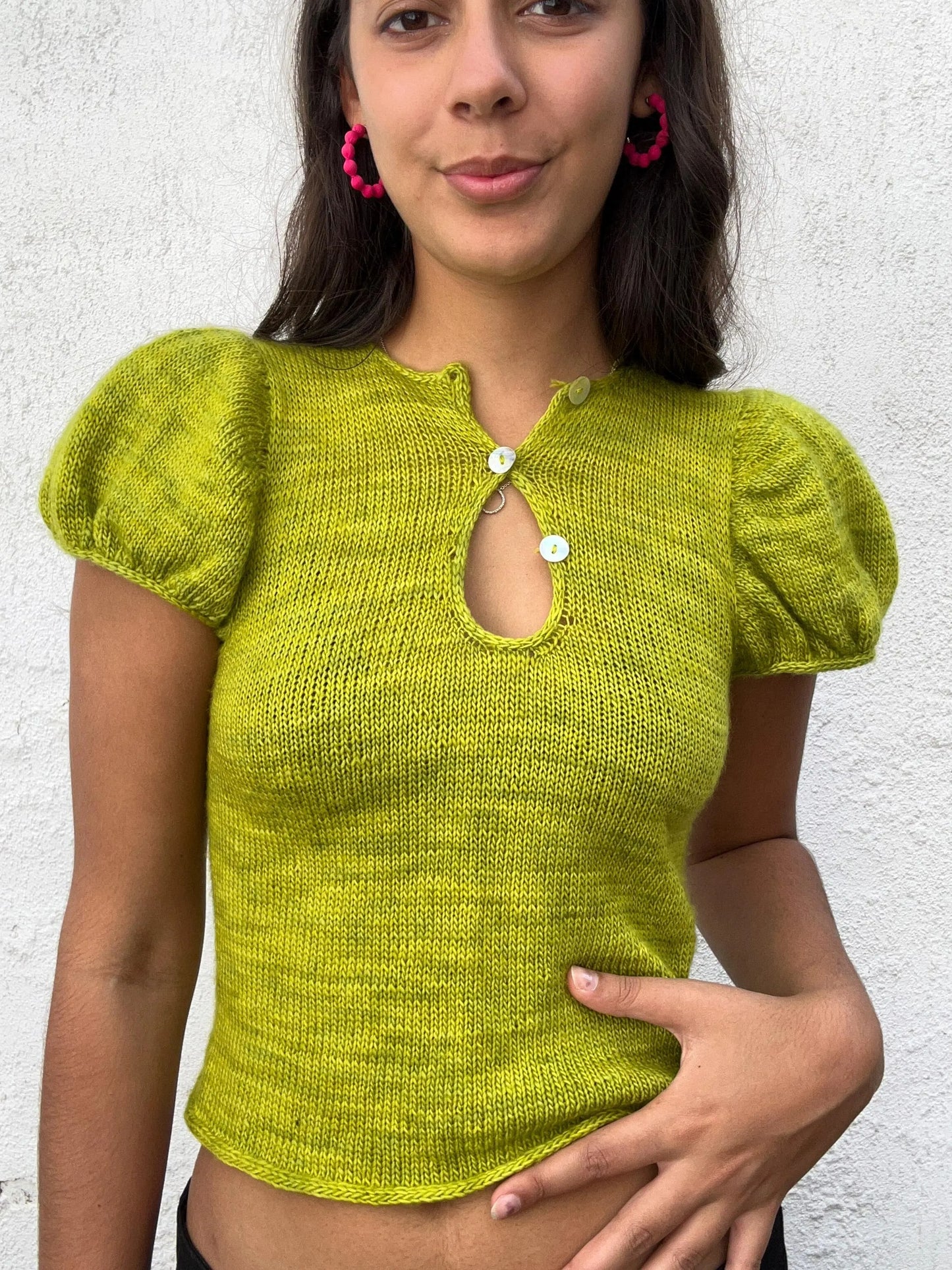 Romantic Balloon Sleeve Knit Blouse Knitting Pattern