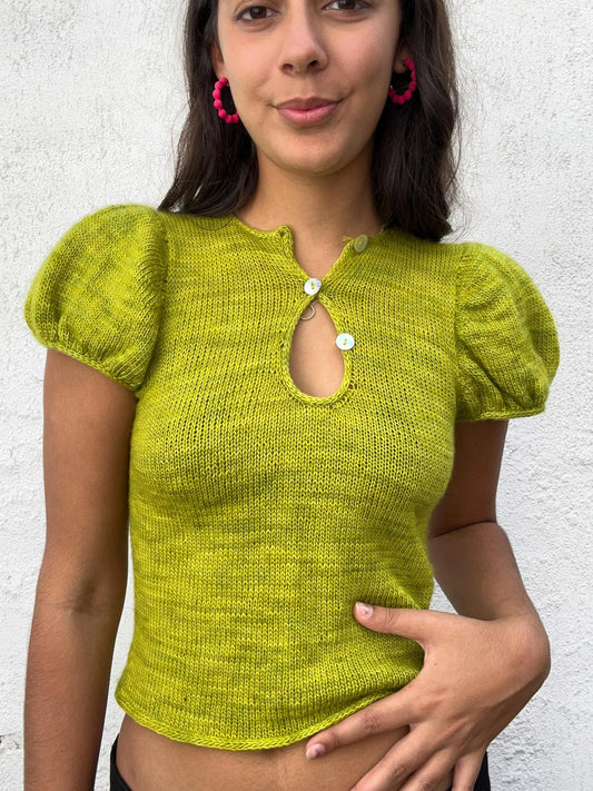 Romantic Balloon Sleeve Knit Blouse Knitting Pattern