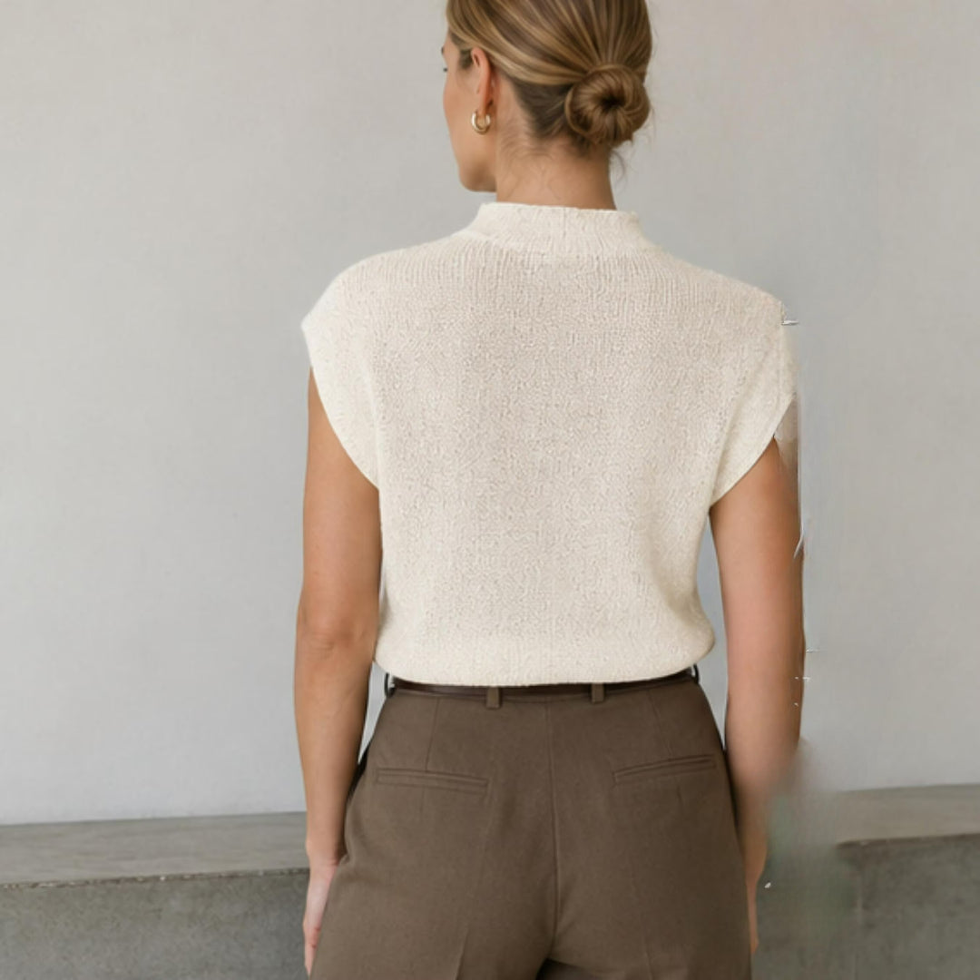 Simple High-Collar Sleeveless Knit Pattern