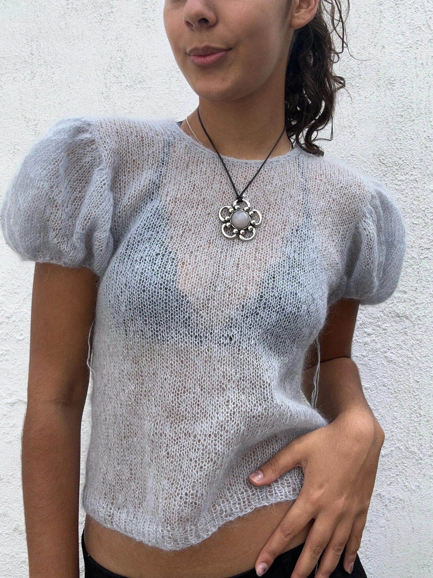 Romantic Balloon Sleeve Knit Blouse Knitting Pattern