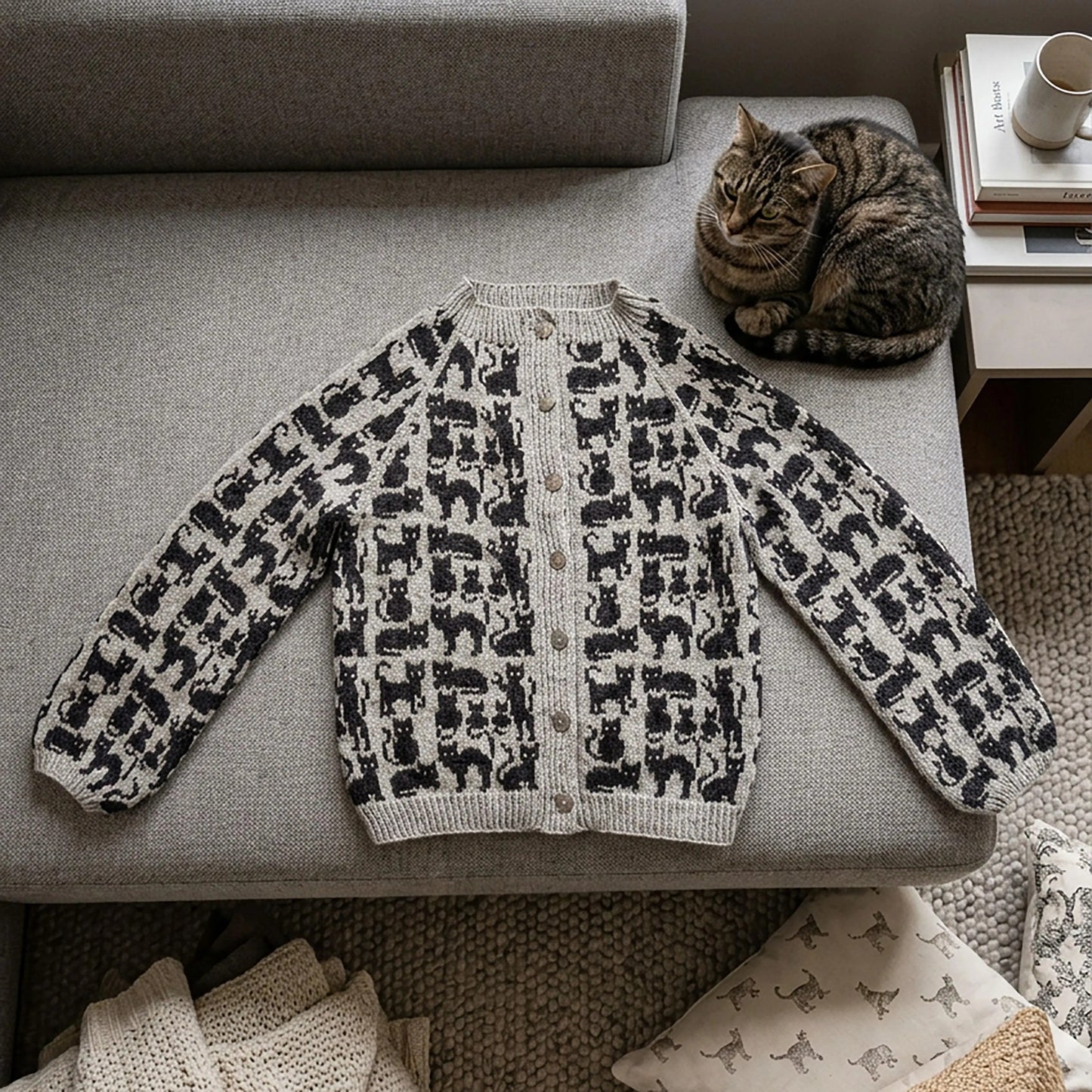Feline Friends Button Cardigan Knitting Pattern