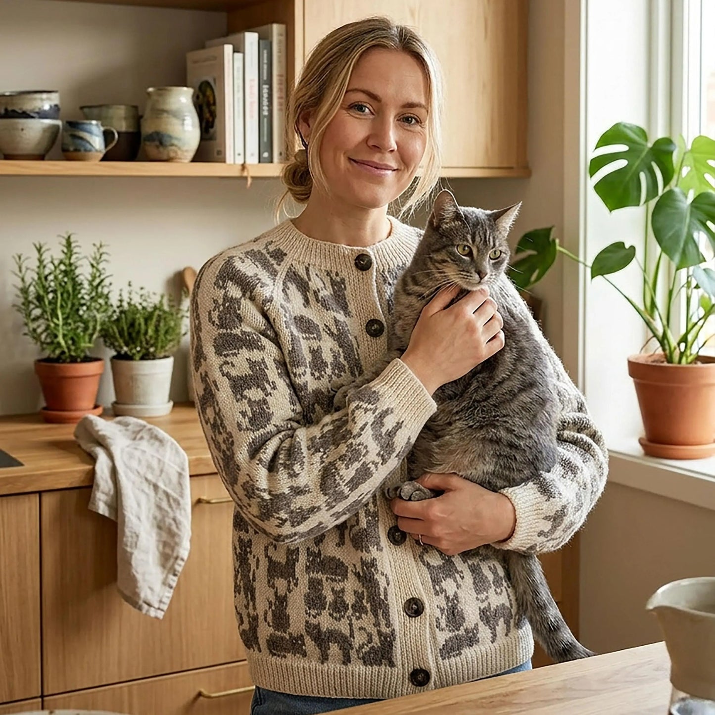 Feline Friends Button Cardigan Knitting Pattern