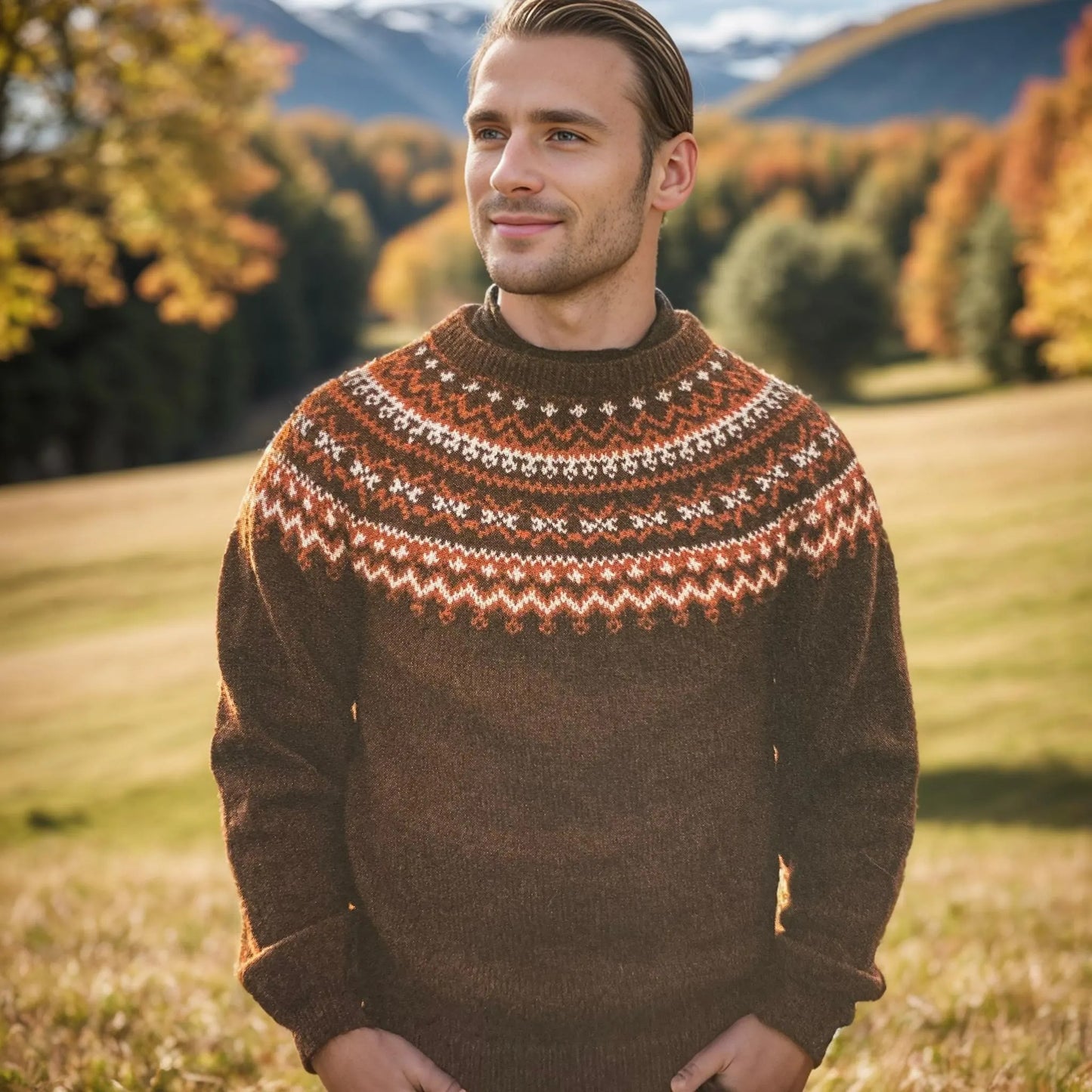 Classic Aztec Neckline Men Sweater Knitting Pattern