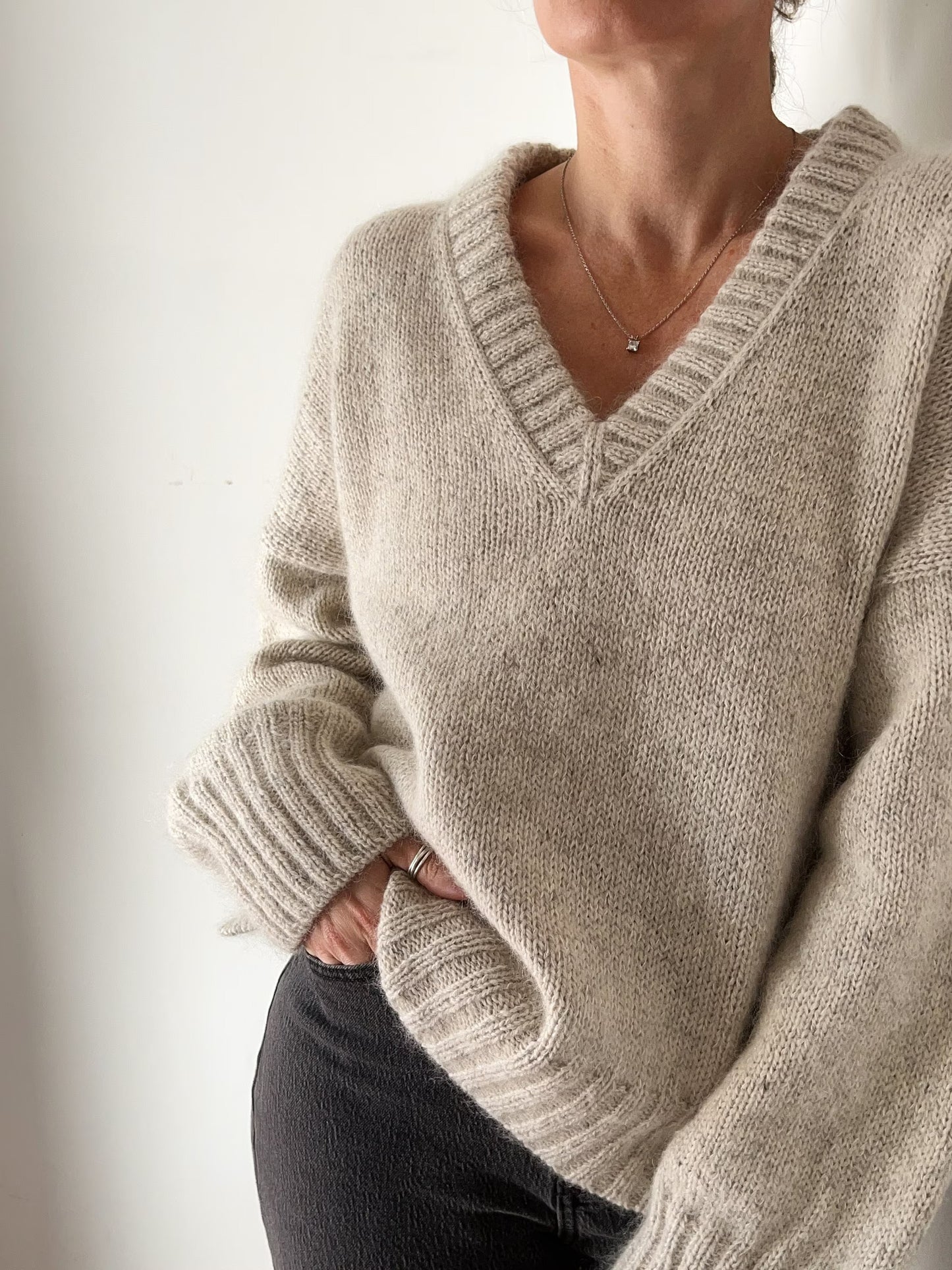 Graceful V-Neck Yoke Pullover Knitting Pattern