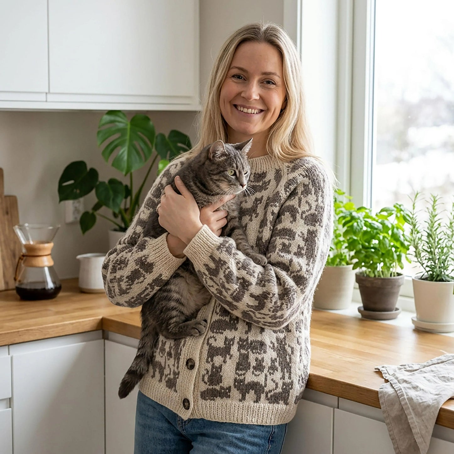 Feline Friends Button Cardigan Knitting Pattern