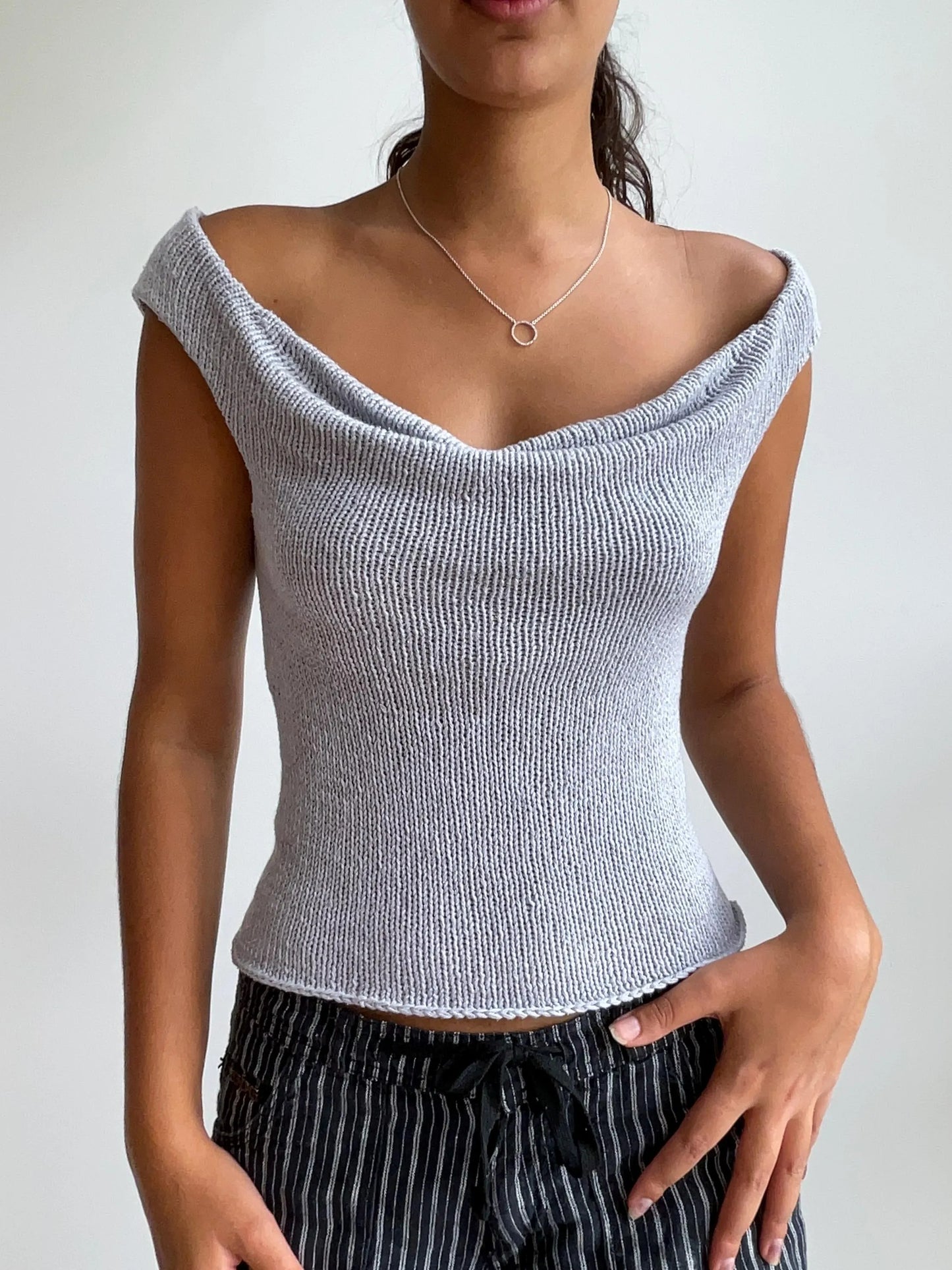 Draped Collar Knit Blouse Knitting Pattern