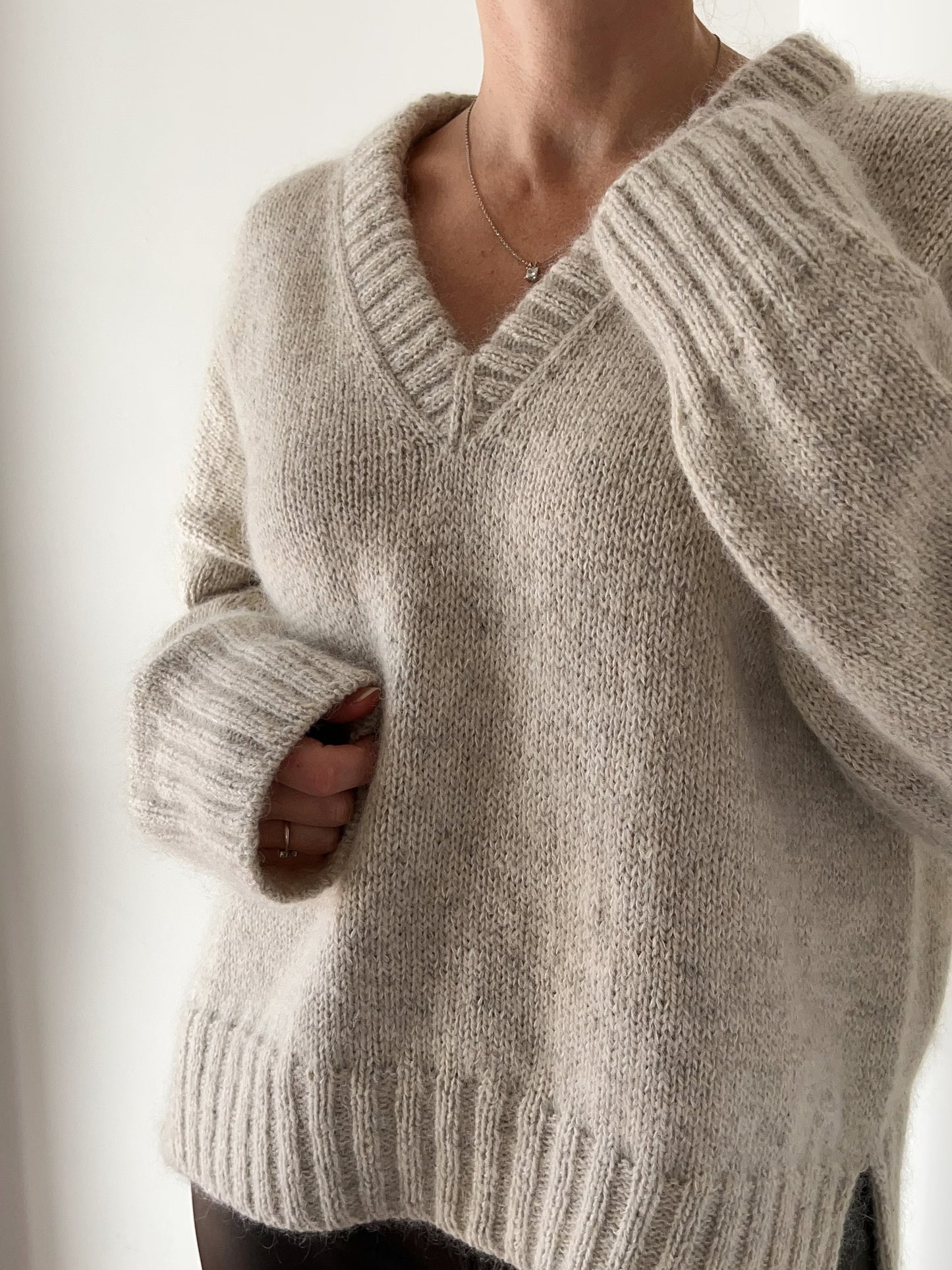 Graceful V-Neck Yoke Pullover Knitting Pattern