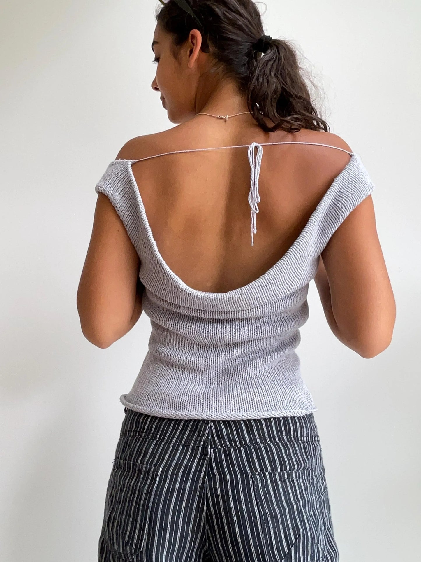 Draped Collar Knit Blouse Knitting Pattern