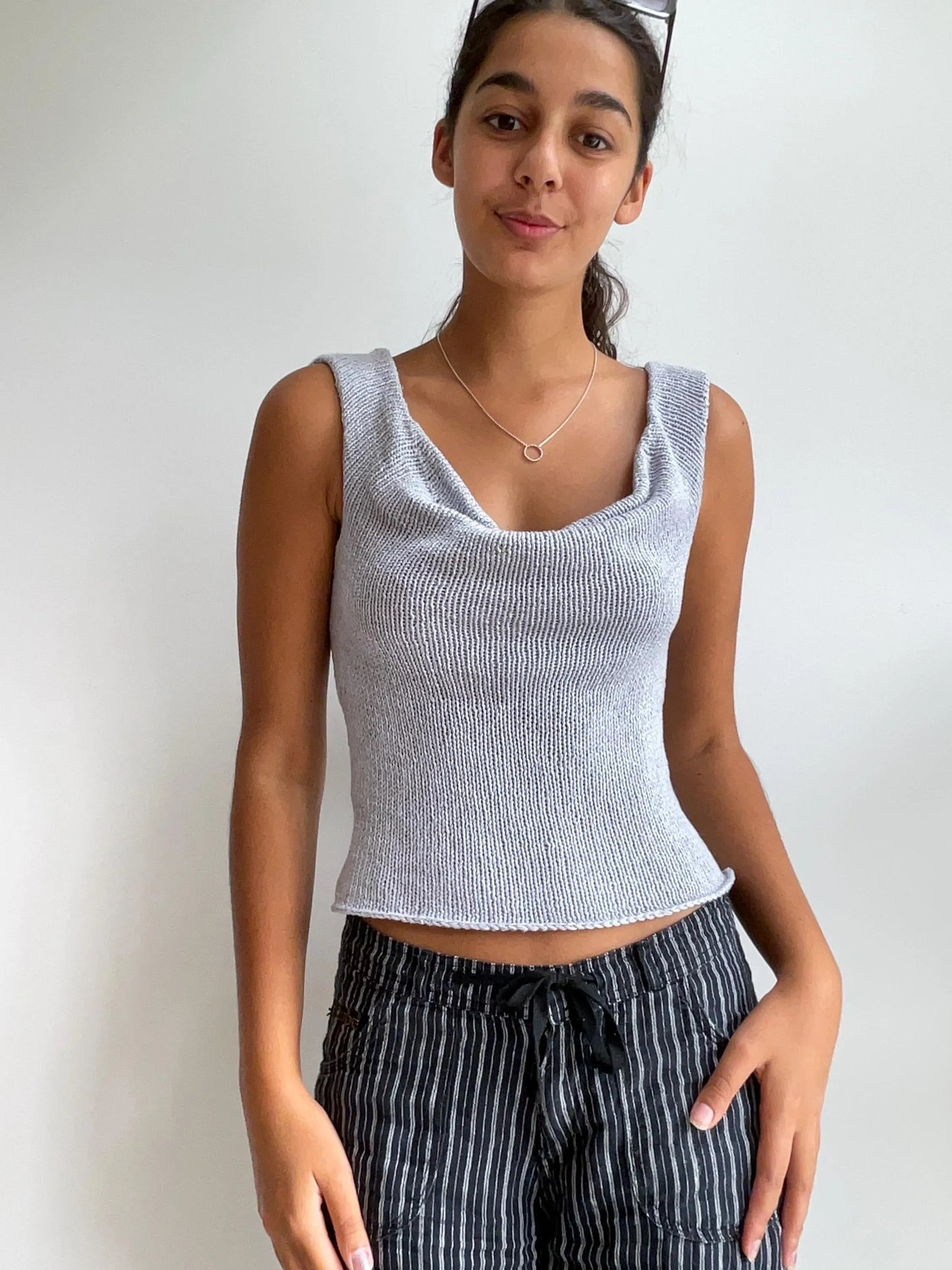 Draped Collar Knit Blouse Knitting Pattern