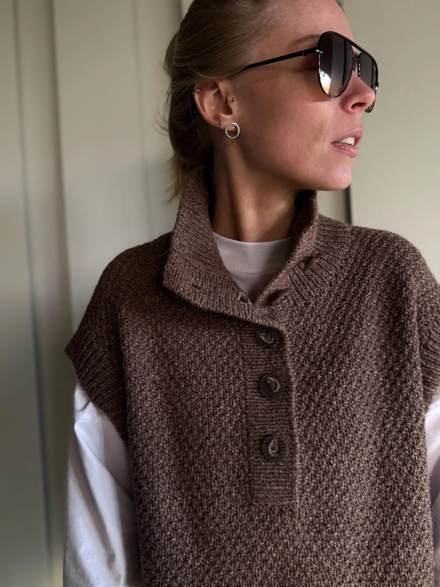 High-Neck Buttoned Slipover Knitting Pattern