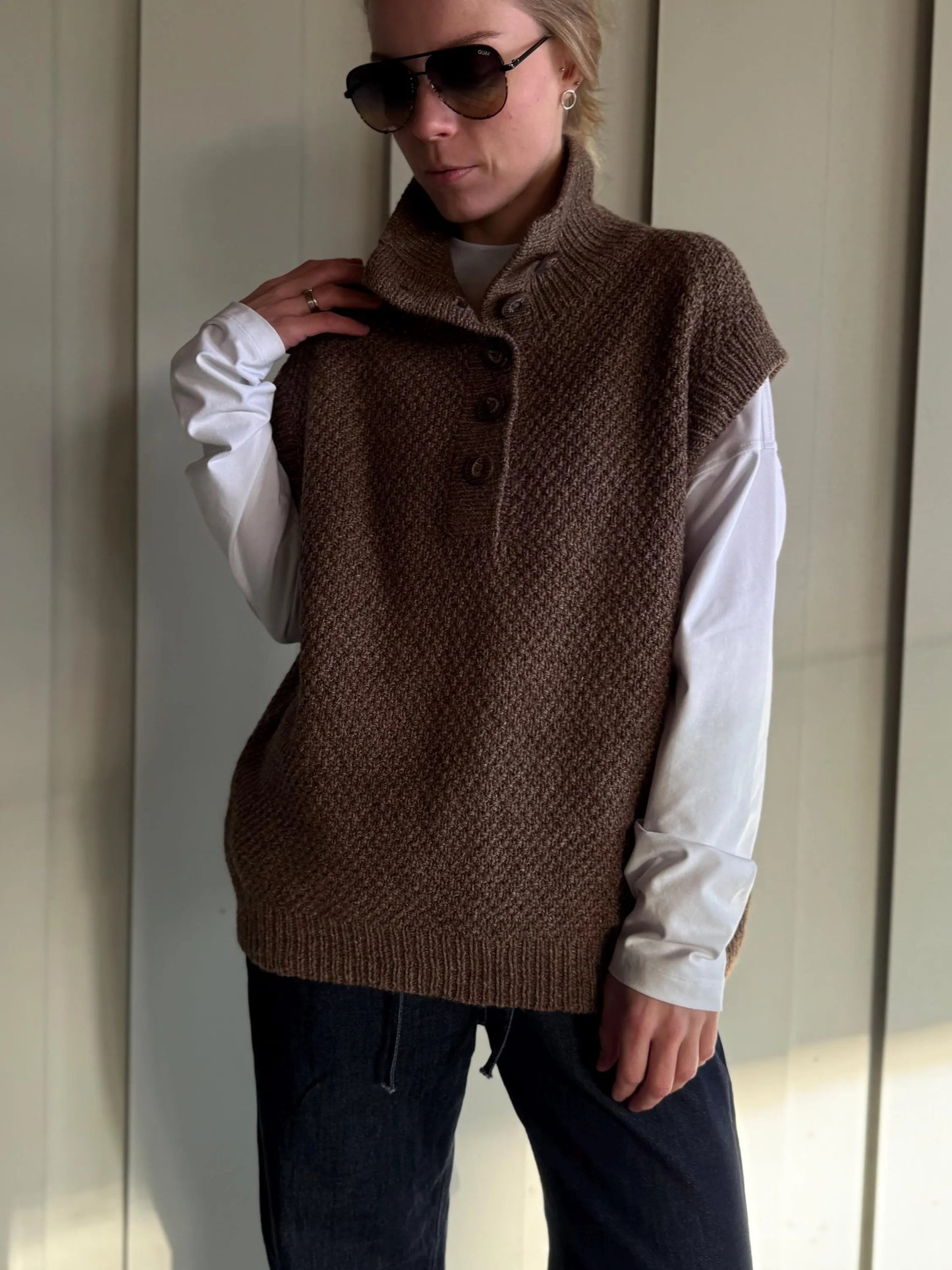 High-Neck Buttoned Slipover Knitting Pattern