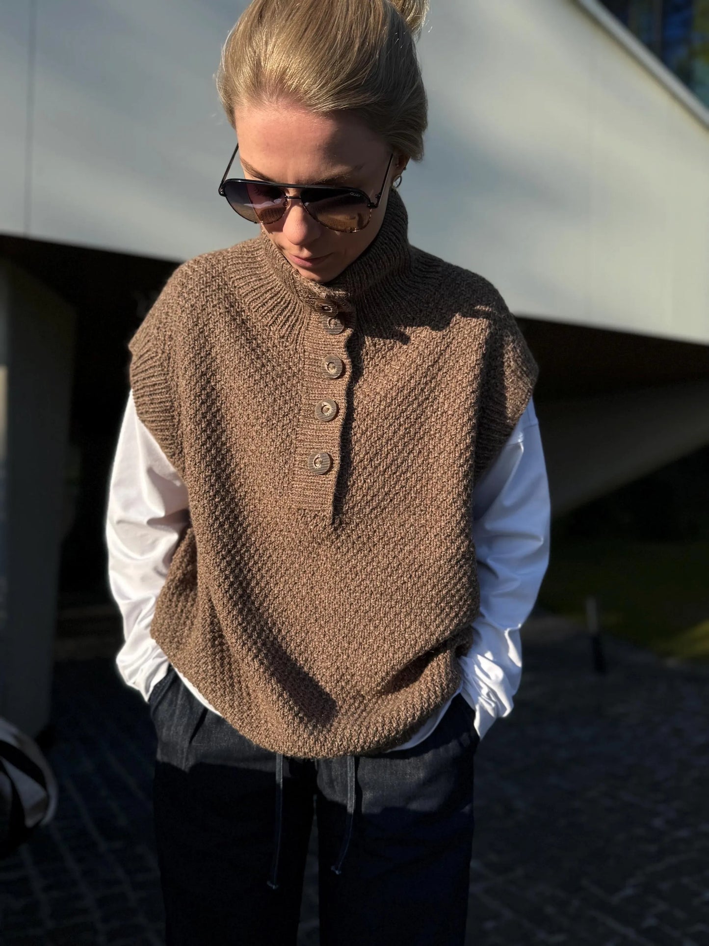 High-Neck Buttoned Slipover Knitting Pattern