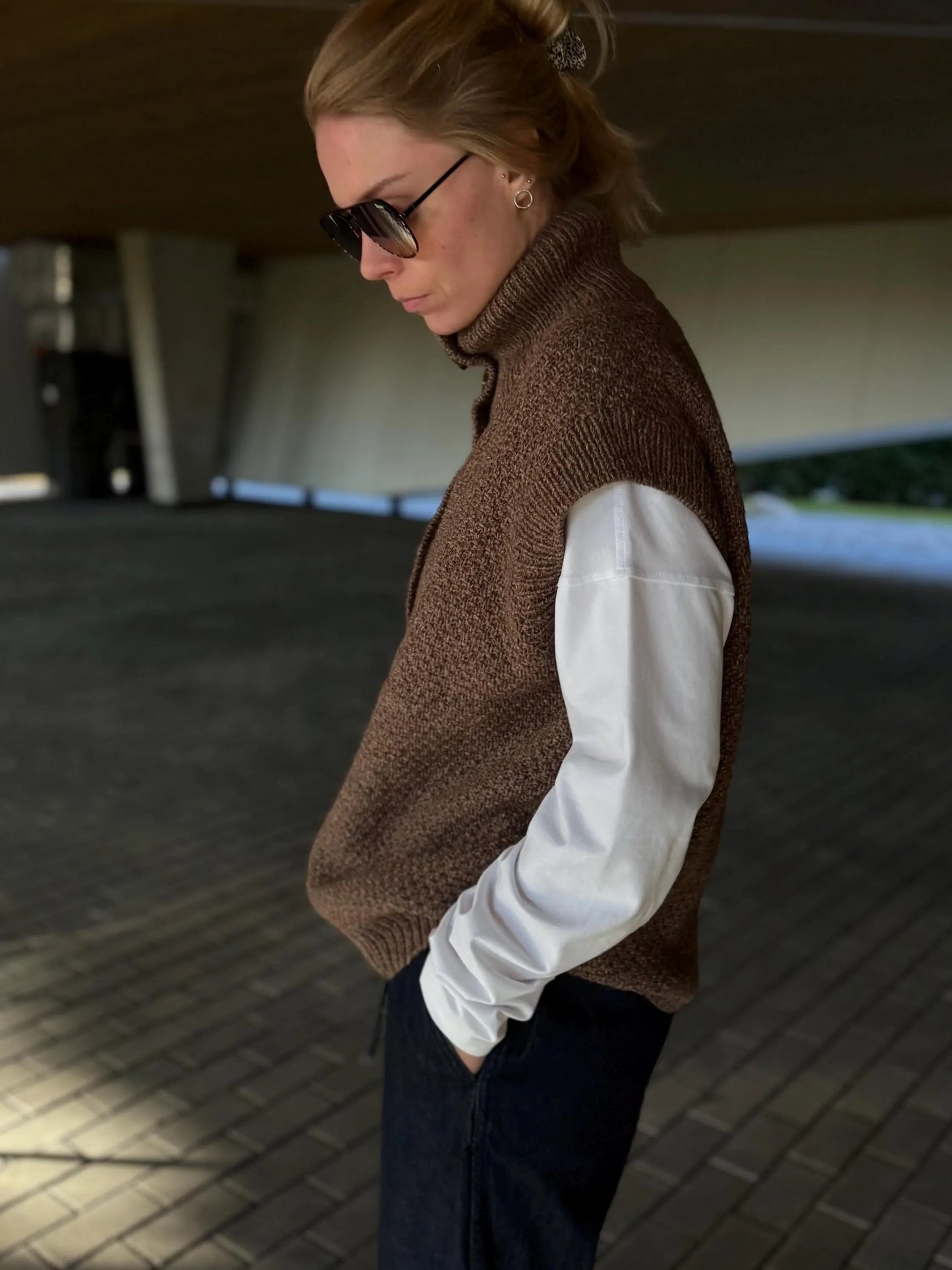 High-Neck Buttoned Slipover Knitting Pattern