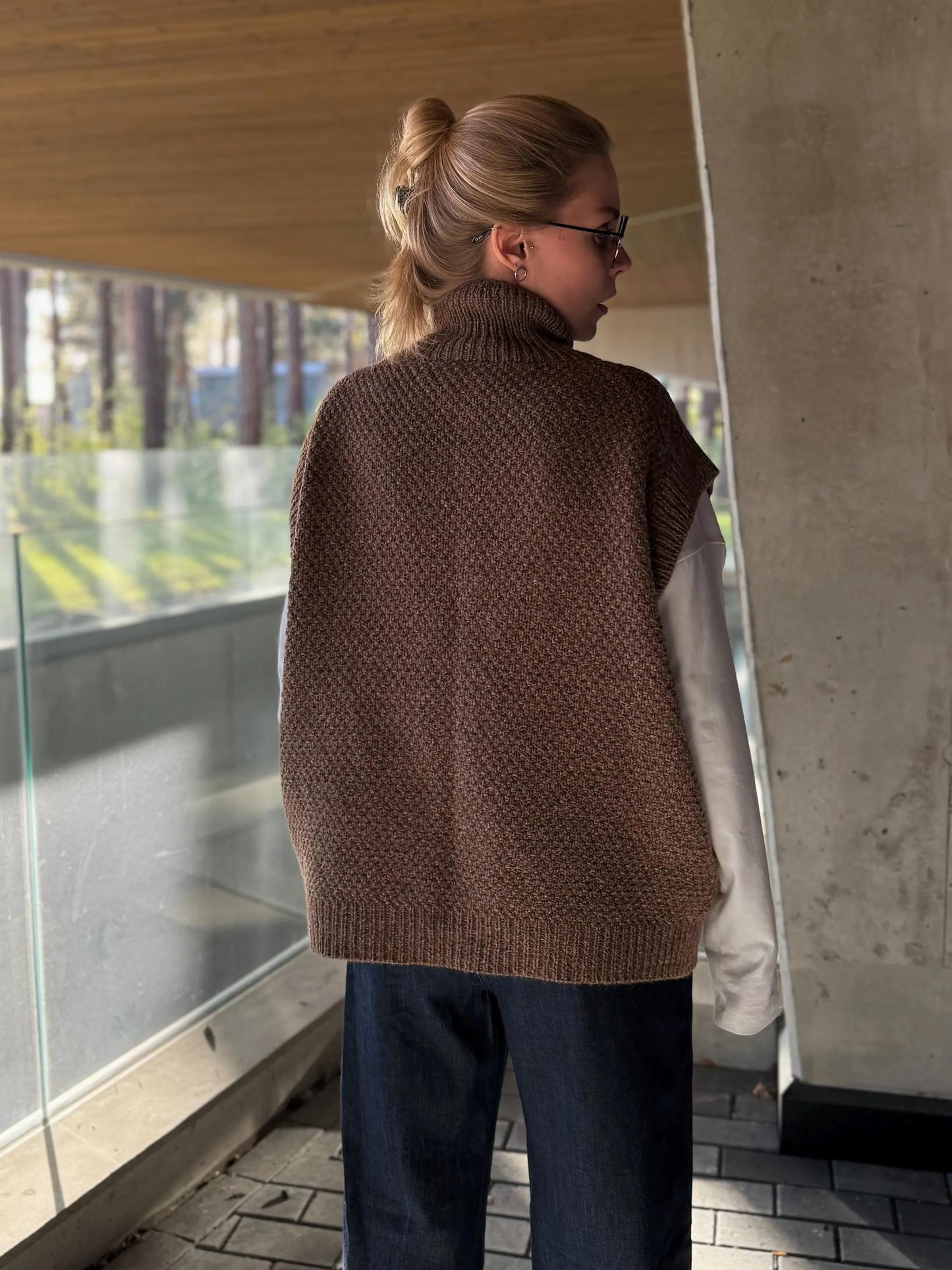 High-Neck Buttoned Slipover Knitting Pattern