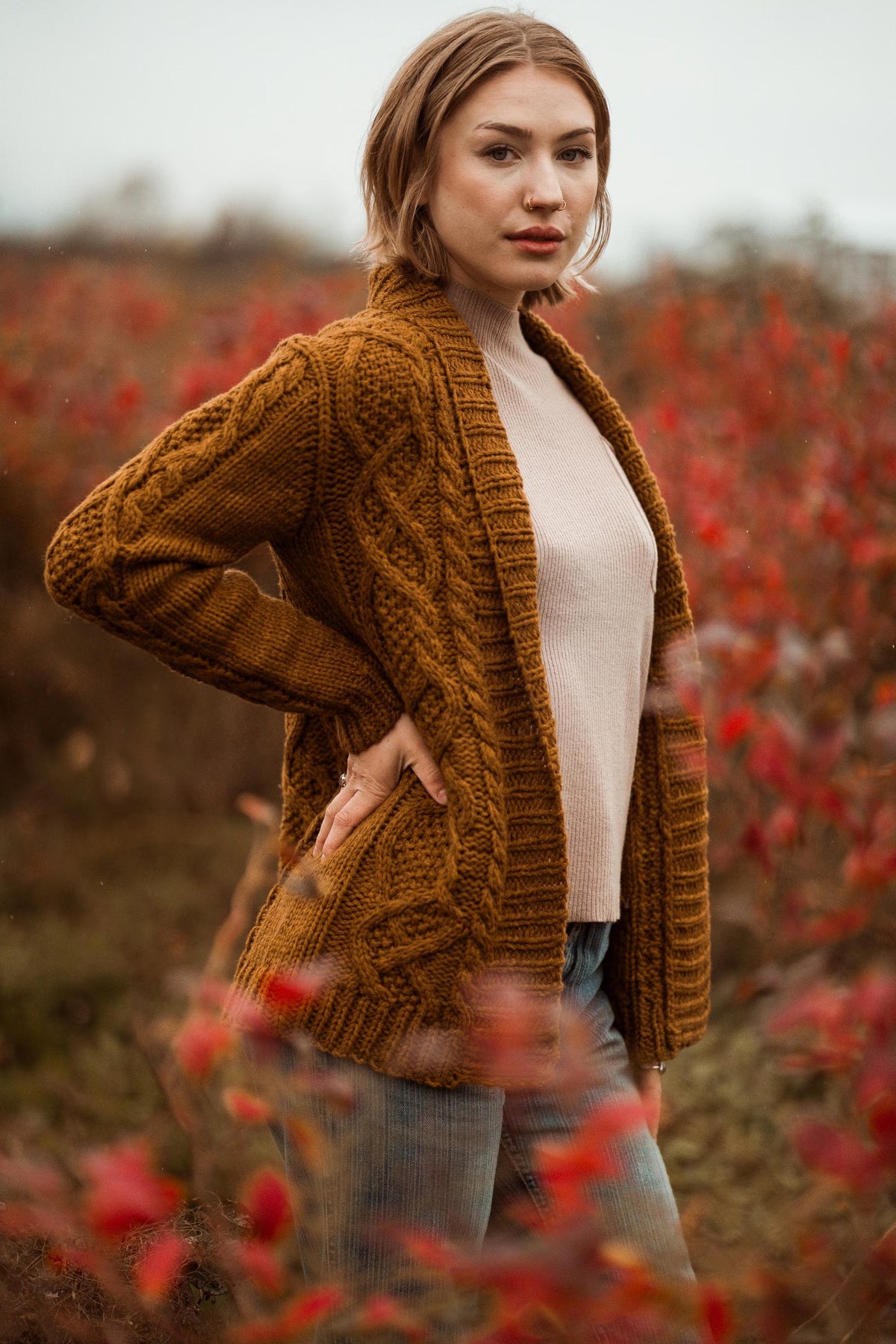 Classic Cable Collar Coat Knitting Pattern