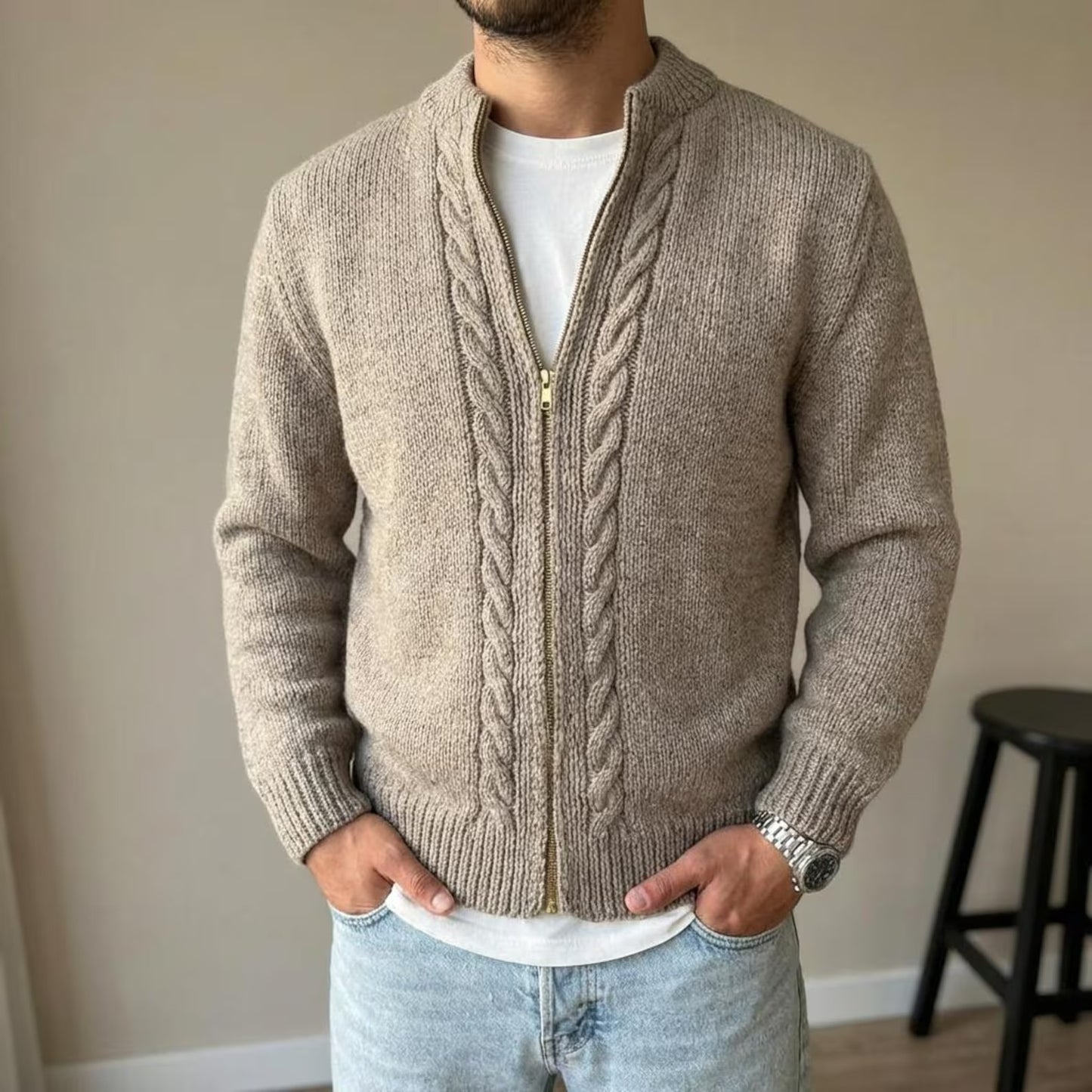 Structured Zip Front Cable Jacket Knitting Pattern