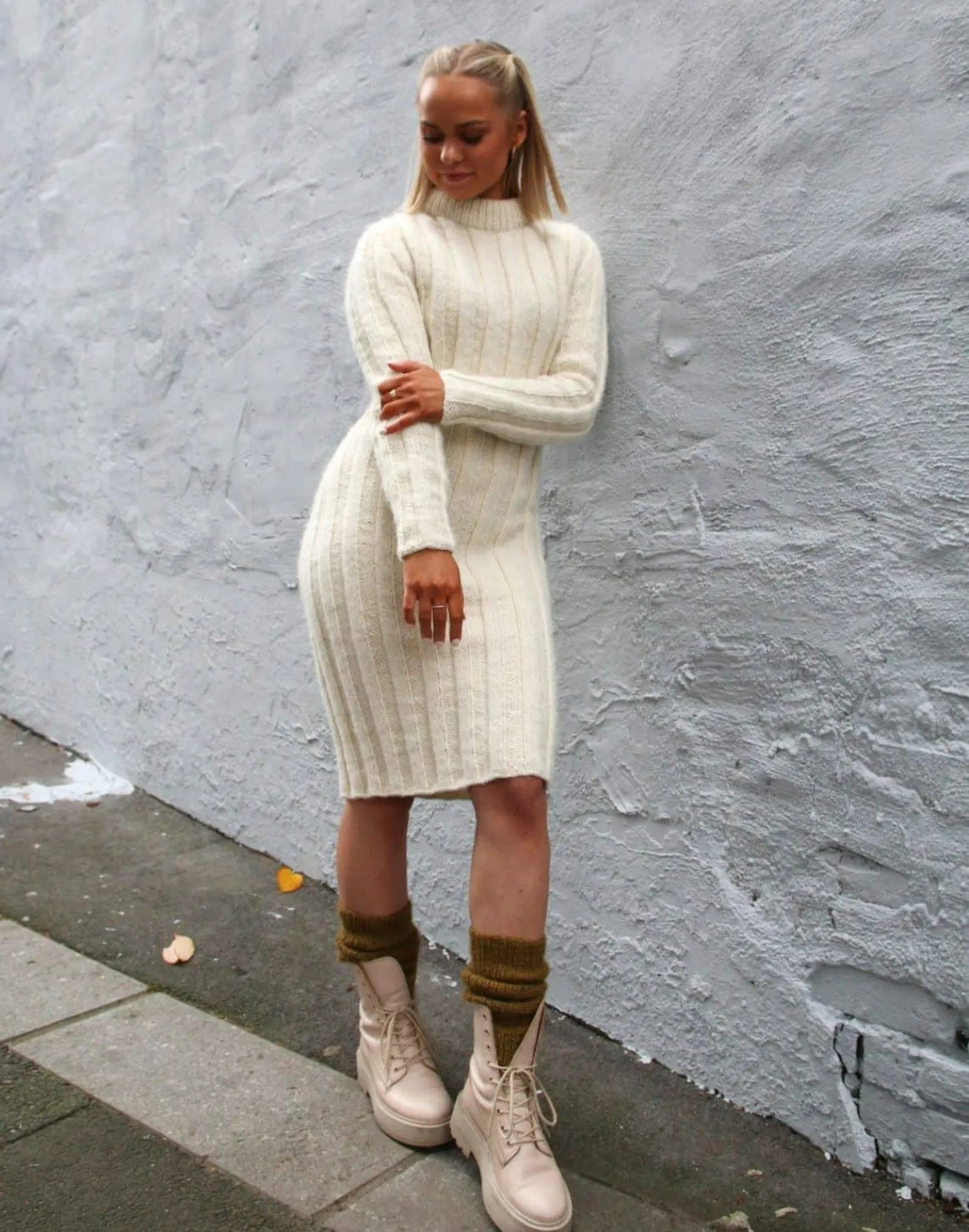 Ribbed Bell-Sleeve Mini Dress Knitting Pattern