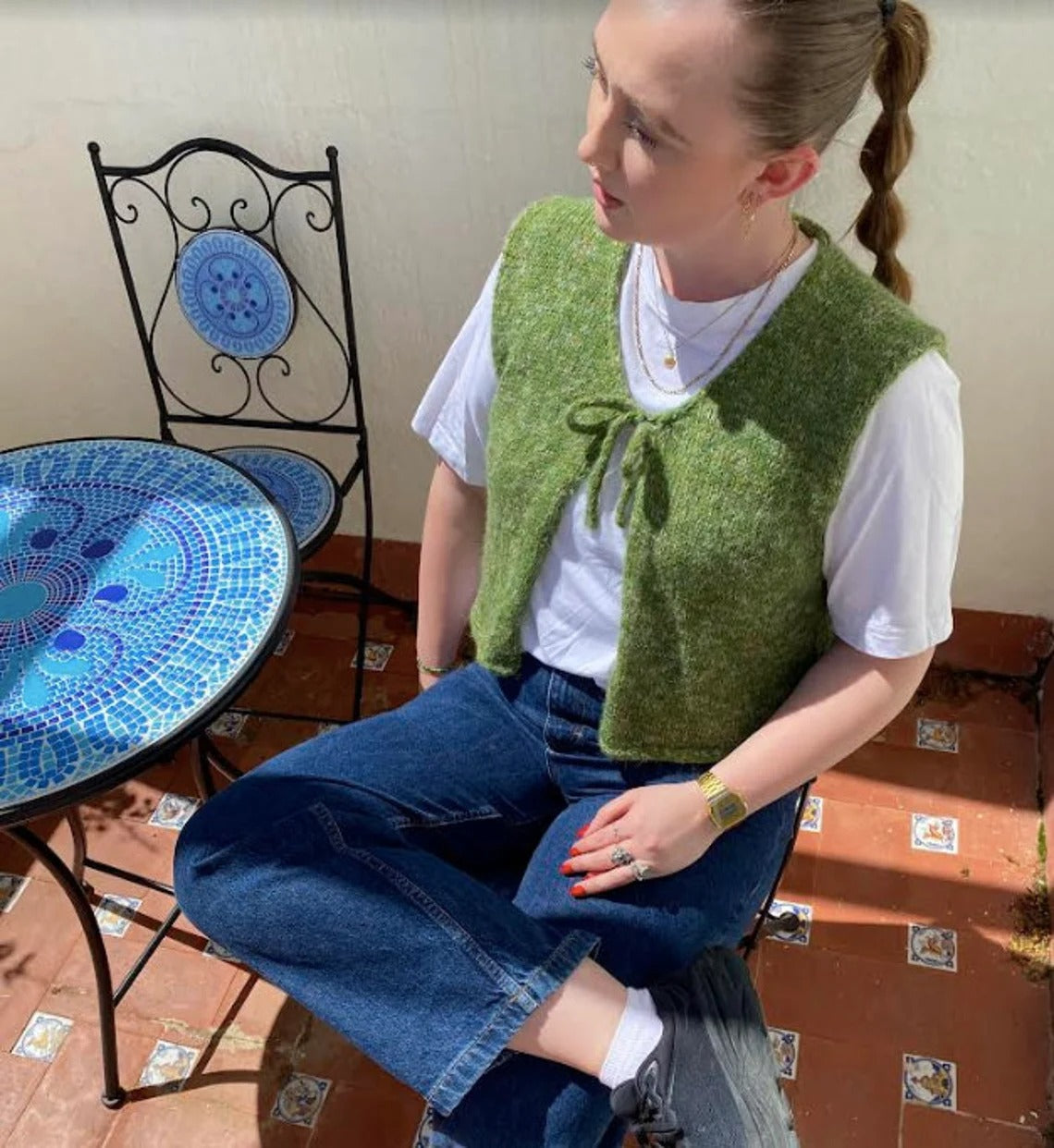 Graceful Bow Front Vest Knitting Pattern
