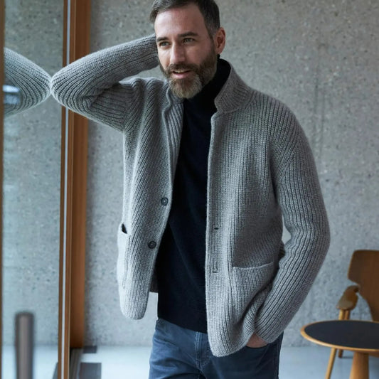 Classic Buttoned with Pocket Men's Cardigan Knitting Pattern